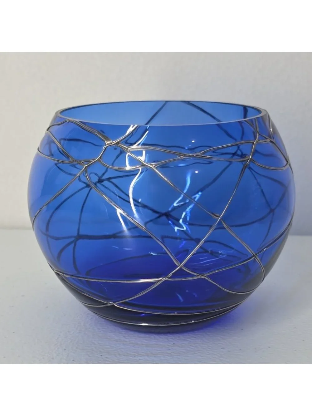 Partylite Calypso Cobalt Blue Silver Glass Candle Votive Tea Light Holder 4 X 5